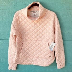 Jones New York Sport Quilted Sweatshirt Pink White Chevron Funnel Neck Snap Side
